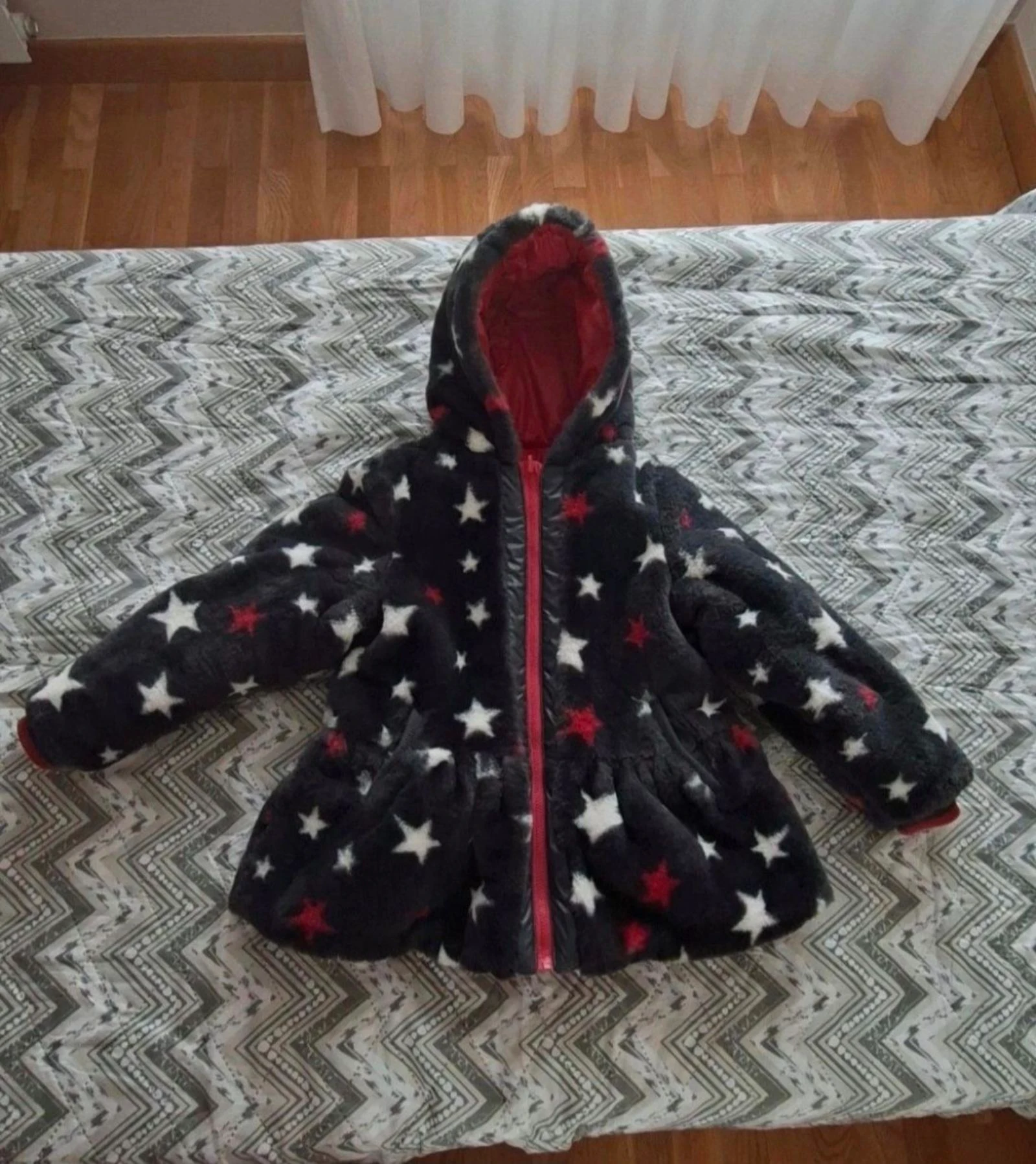 Padded girl's coat, with hood, reversible, size 7 – photo 5
